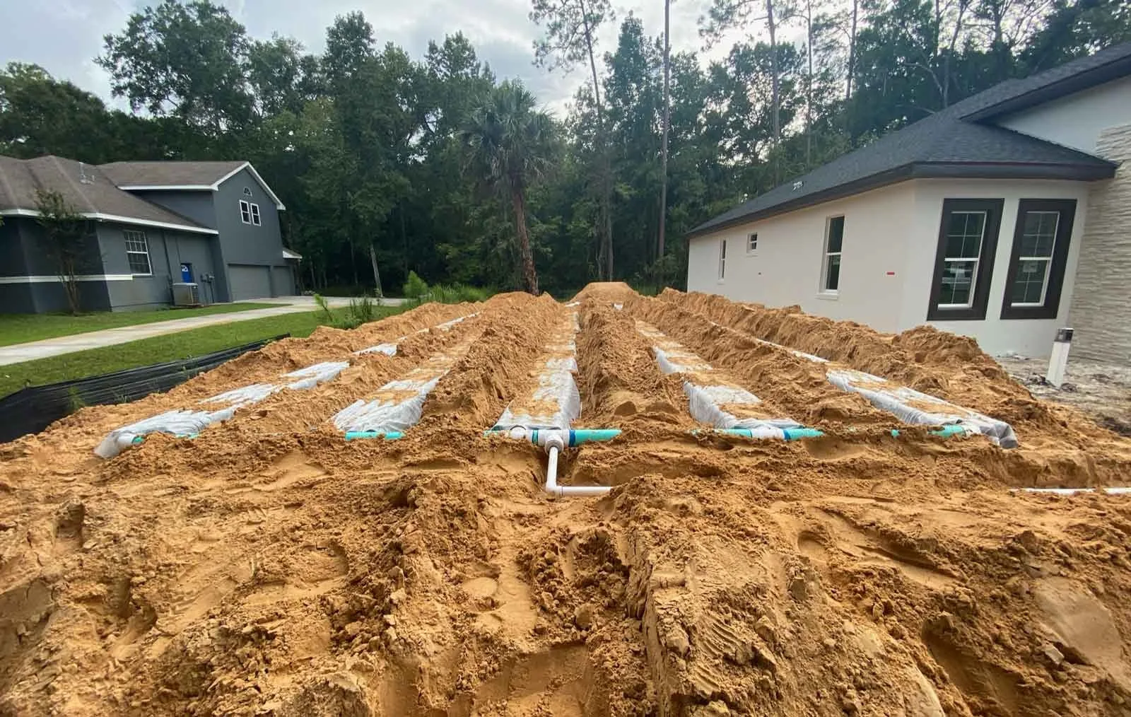 Engineered mound septic system under construction